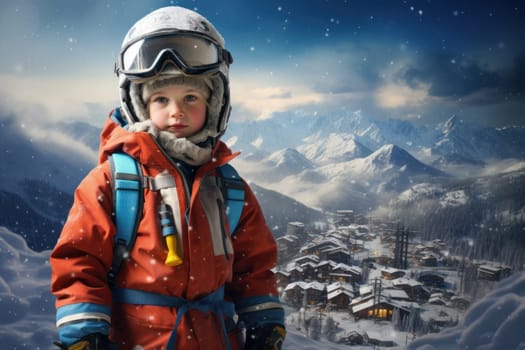 Picturesque Boy ski resort. Skier glasses fun. Generate AI