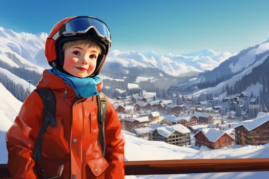 Expansive Boy ski resort. Skier glasses fun. Generate AI