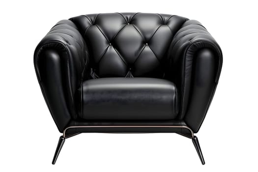 Black leather retro Victorian style armchair on white background. Digitally generated image. Not based on any actual person, scene or pattern.