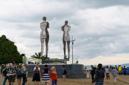 BATUMI, GEORGIA, ADJARIA - September 06, 2022: Ali and Nino automated sculpture on the seashore.