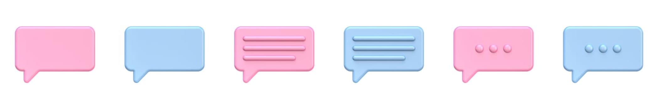 Collection of rectangular speech bubbles 3D rendering illustration isolated on white background