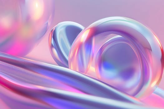 Colorful bright dreamy holo glass bubbles and waves background and wallpaper. Neural network generated in January 2024. Not based on any actual scene or pattern.