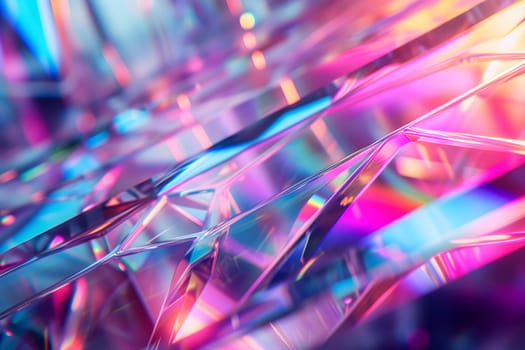 Abstract background of glass crystals with bright pastel colorful light. Neural network generated in January 2024. Not based on any actual scene or pattern.