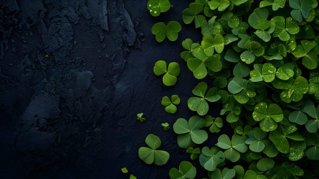 Clover with black background for St. Patricks day. Neural network generated image. Not based on any actual scene or pattern.