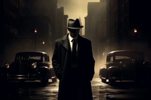 Stylish Gangster man art. Dark mystery. Generate Ai