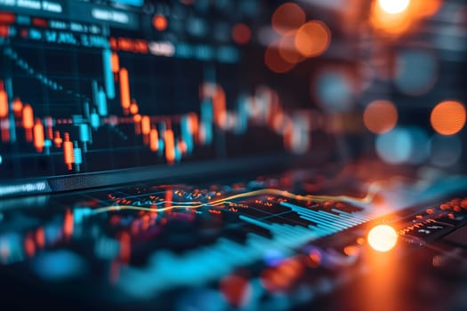 Investing and Trading: Digital Charts and Graphs Reflect modern Market Volatility. Neural network generated image. Not based on any actual scene or pattern.