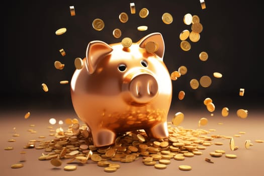Hefty Golden piggybank coins. Business money. Generate Ai