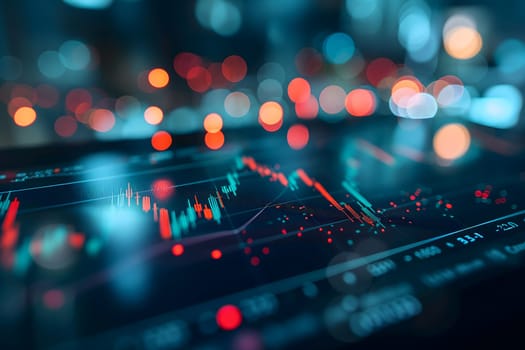 Investing and Trading: Digital Charts and Graphs Reflect modern Market Volatility. Neural network generated image. Not based on any actual scene or pattern.