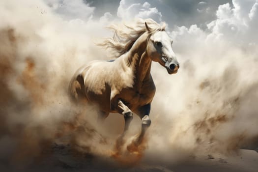 Courageous Horse wild running through clouds. Beautiful mammal. Generate Ai