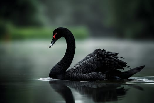 Black swan on water surface, close up. Neural network generated image. Not based on any actual scene or pattern.