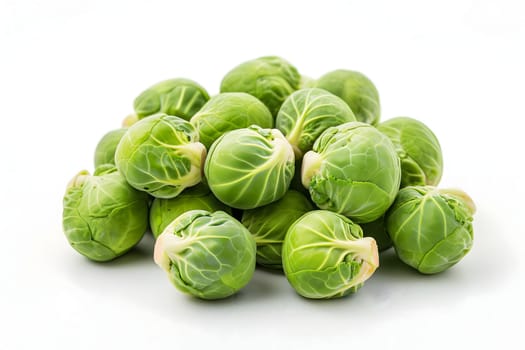 Small heap of brussels sprouts on white background. Neural network generated image. Not based on any actual scene or pattern.