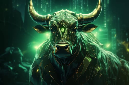 Imposing Bull neon. Light animal icon. Generate Ai