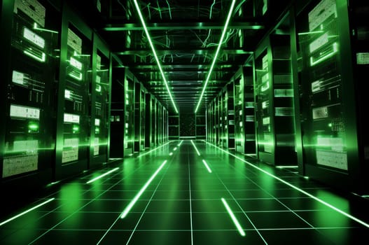 High-tech Green data center place. Futuristic storage. Generate Ai