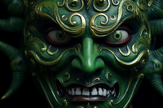 Captivating Green demon face eyes. Danger horror. Generate Ai