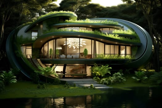 Self-sufficient Green eco house. Nature ecology friendly. Generate Ai