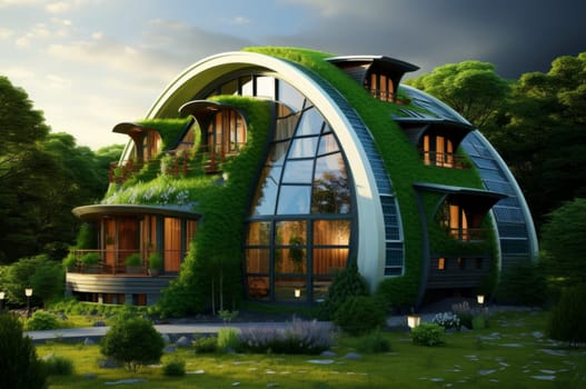 Durable Green eco house. Nature ecology friendly. Generate Ai