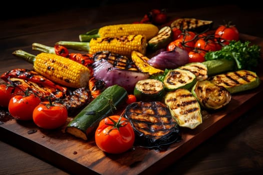 Charred Grilled bbq vegetables. Meal dinner. Generate Ai