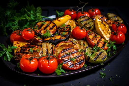 Mouthwatering Grilled bbq vegetables. Meal dinner. Generate Ai