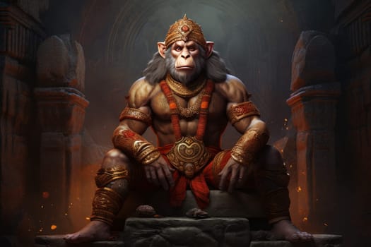 Mystical Hanuman monkey god. Indian religion. Generate Ai