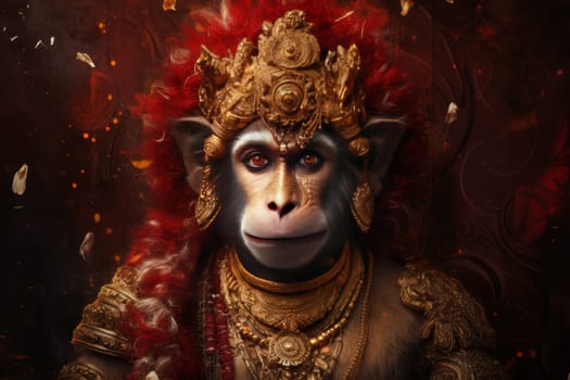 Powerful Hanuman monkey god. Indian religion. Generate Ai