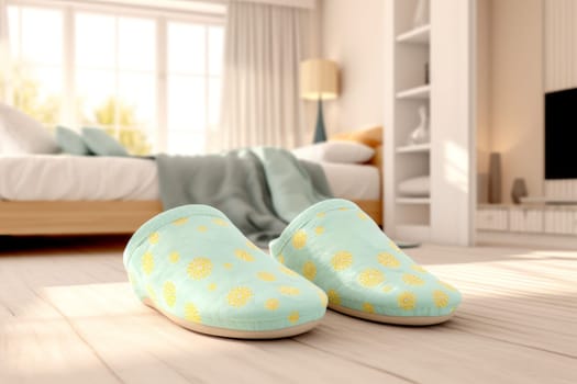 Pristine White home slippers mockup. Soft view. Generate Ai