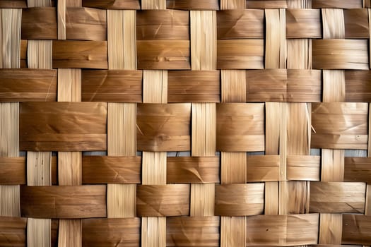 Flat full-frame seamless texture of wicker bamboo wall. Neural network generated image. Not based on any actual scene or pattern.