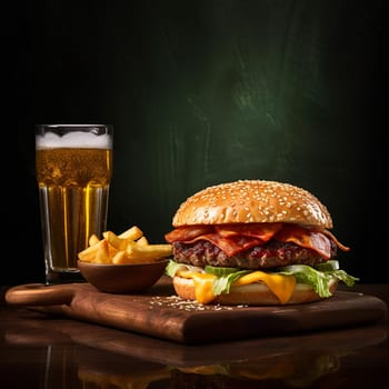 Juicy cheeseburger with fresh lettuce, tomato, and cheese on a toasted bun.