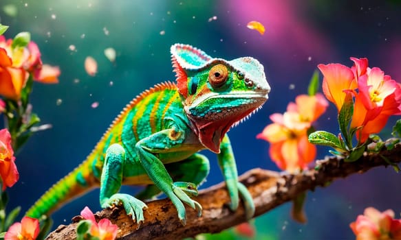 chameleon on tropical flowers. Selective focus. nature.