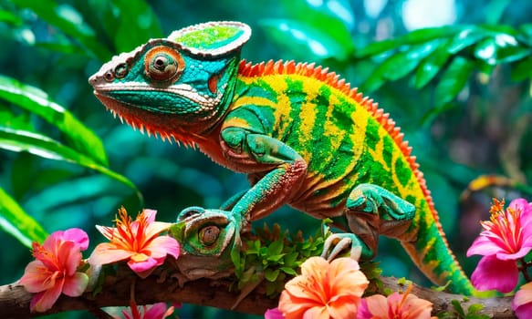 chameleon on tropical flowers. Selective focus. nature.