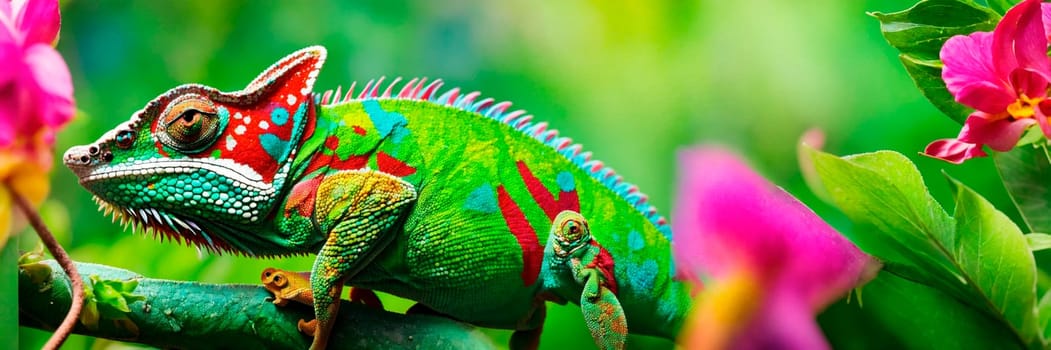 chameleon on tropical flowers. Selective focus. nature.