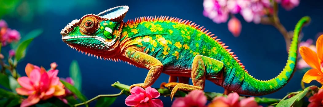 chameleon on tropical flowers. Selective focus. nature.