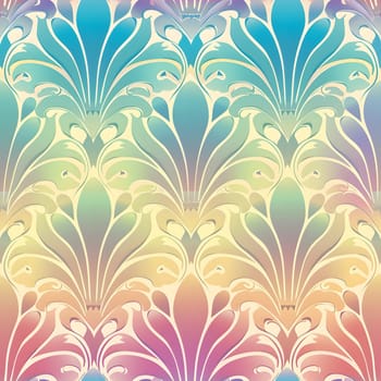 Seamless texture and background of Art Nouveau Colorful Brightness Colors Vibrant Pastel Power Gradient. Neural network generated image. Not based on any actual scene or pattern.