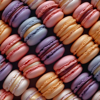 Seamless background of colorful macarons texture and background. Neural network generated image. Not based on any actual scene or pattern.