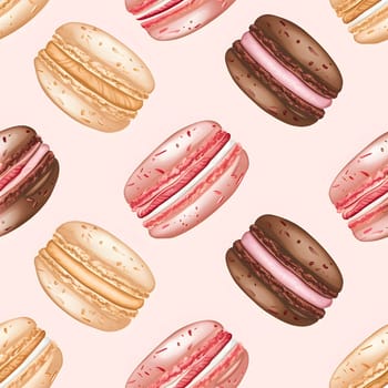 Seamless background of colorful macarons pattern. Neural network generated image. Not based on any actual scene or pattern.