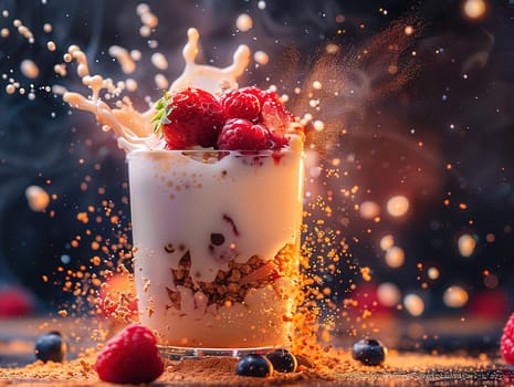 Delicious ayran photography, explosion flavors, studio lighting studio background well-lit vibrant colors, sharp-focus, high-quality, artistic