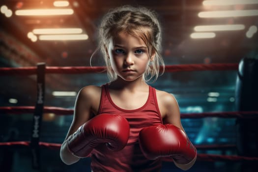 Girl boxer ring sport. Gym training. Generate Ai