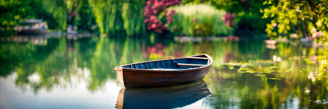 boat on the river with flowers. Selective focus. nature.