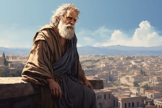Historic Old man ancient greek city. Roma people. Generate Ai