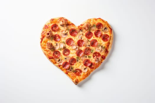 Heart shaped pizza. Romantic baked. Generate Ai