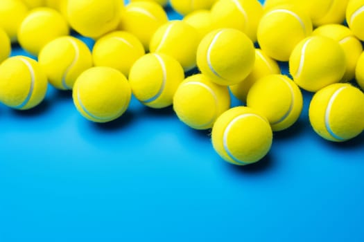 Colorful Tennis ball banner. Pile game equipment. Generate Ai