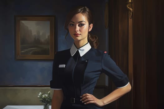 Professional Hostess uniform. Model young woman. Generate Ai