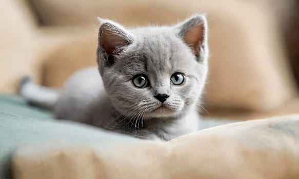 cute kitten in bed. Selective focus. animal.