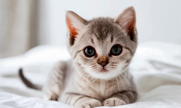 cute kitten in bed. Selective focus. animal.