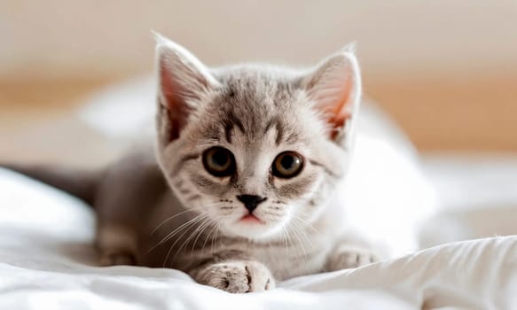 cute kitten in bed. Selective focus. animal.