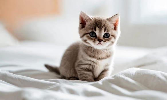 cute kitten in bed. Selective focus. animal.
