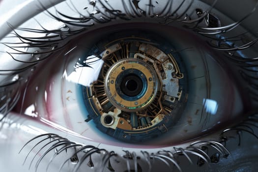 Human eye in robot. Digital futuristic. Generate Ai