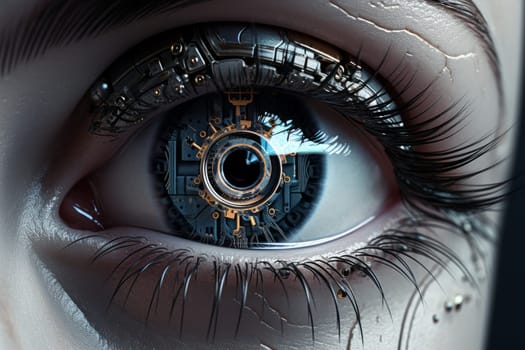 Comprehensive Human eye in robot. Digital futuristic. Generate Ai