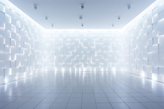 Abstract background of white cubes protruding from each other.