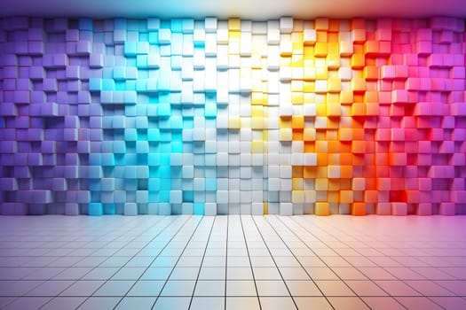 A wall with huge pixels and cubes of different colors. Abstract background.