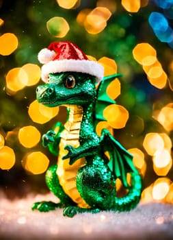 dragon in santa's hat year of the dragon. Selective focus. holiday.
